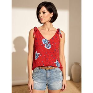 🔺️Live & Let Live Red Floral Shoulder Tie Sleeveless Top Medium